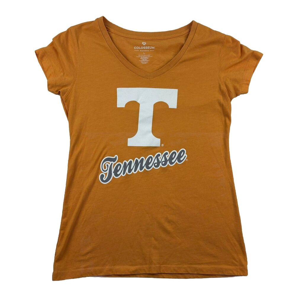 Univeristy Of Tennessee Volunteers V Neck Shirt Womens L Orange Short Sleeve
